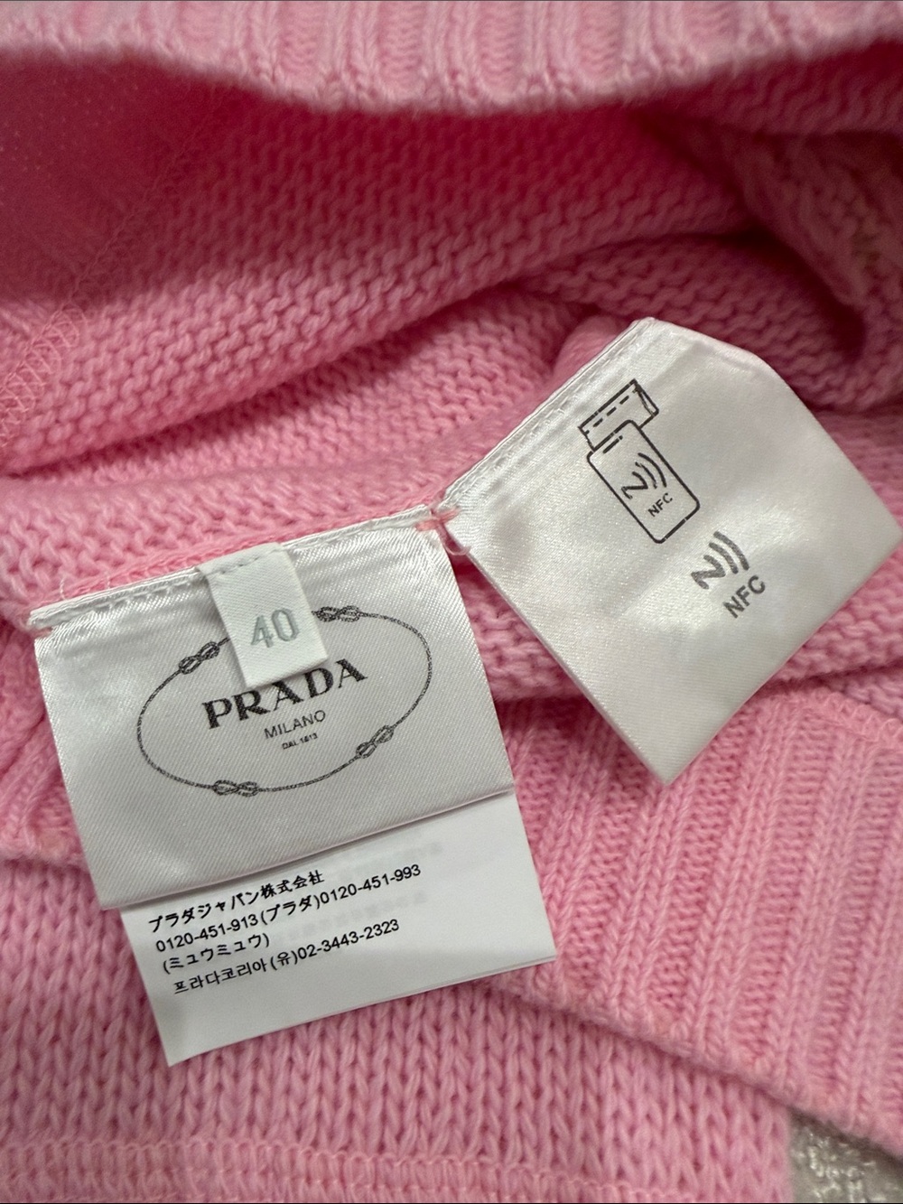 Prada Pink Milano Logo Cropped Crew Sweater - Picture 2 of 3